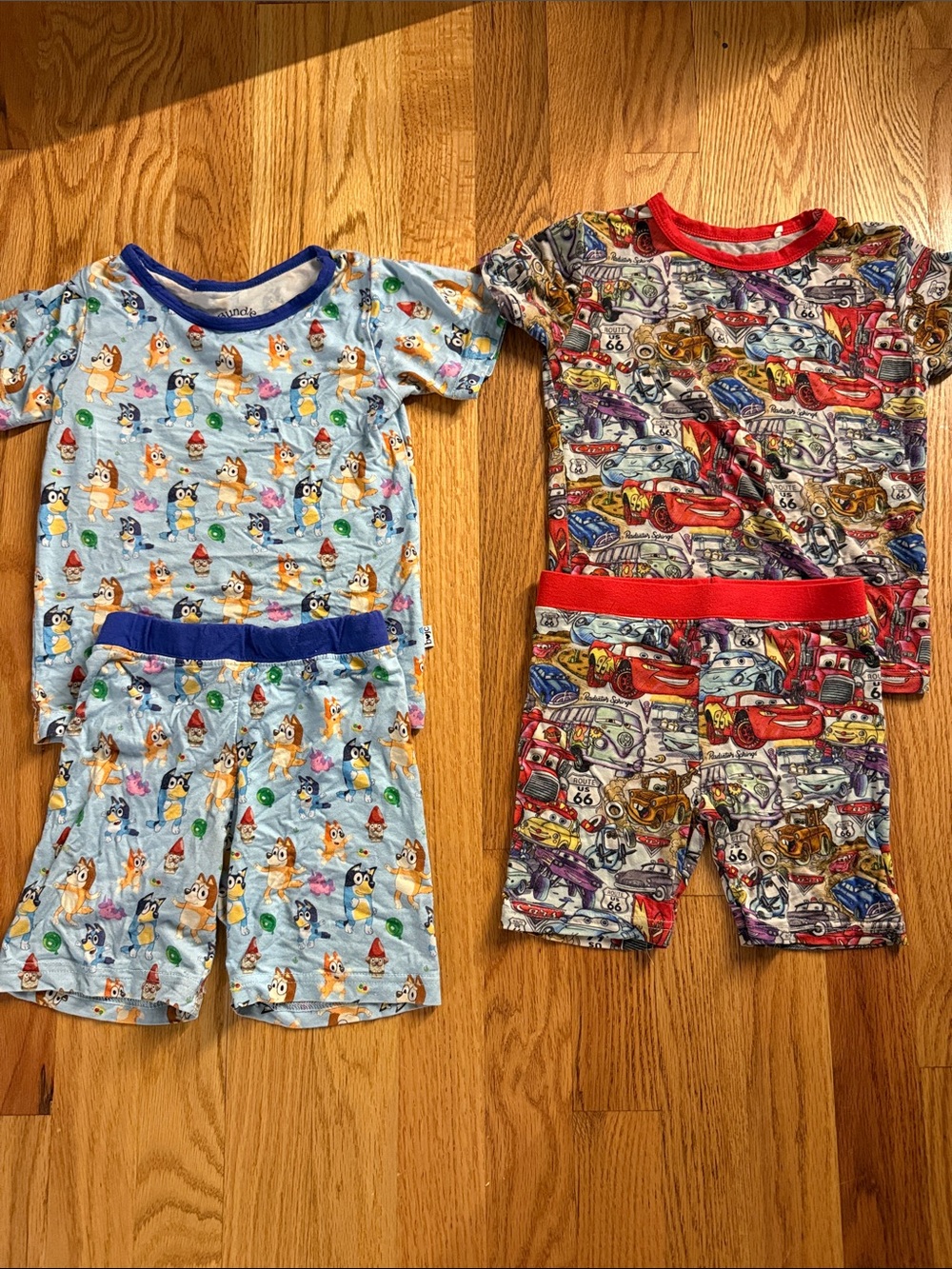 Kids summer pajama set of two. Bluey and Cars Movie. Buttery soft and stretchy.